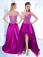 Sweetheart Sleeveless Satin Homecoming Dress Beading Lace Up