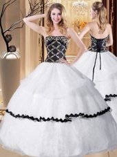 Beading Sweet 16 Dress White Lace Up Sleeveless Floor Length