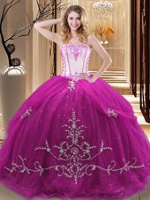 Enchanting Fuchsia Sleeveless Embroidery Floor Length Sweet 16 Dresses