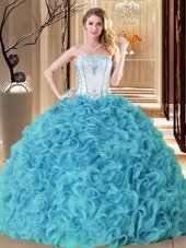 Embroidery and Ruffles Vestidos de Quinceanera Aqua Blue Lace Up Sleeveless Floor Length