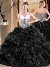 Inexpensive Satin and Taffeta Sweetheart Sleeveless Lace Up Pick Ups Sweet 16 Dress in Black