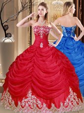 High End Pick Ups Floor Length Ball Gowns Sleeveless Coral Red Quinceanera Gowns Lace Up