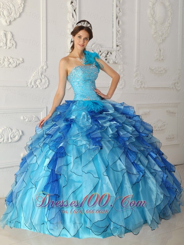 Popular Discount Aqua Blue Quinceanera Dress One Shoulder Satin and ...